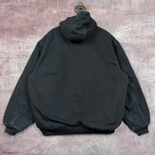 90s Faded Black Carhartt Hooded Active Work Jacket XL 2337