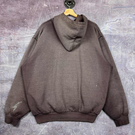 90s Faded Black Carhartt Thermal Lined Essential Logo Painter Zip Up Hoodie XL 1792