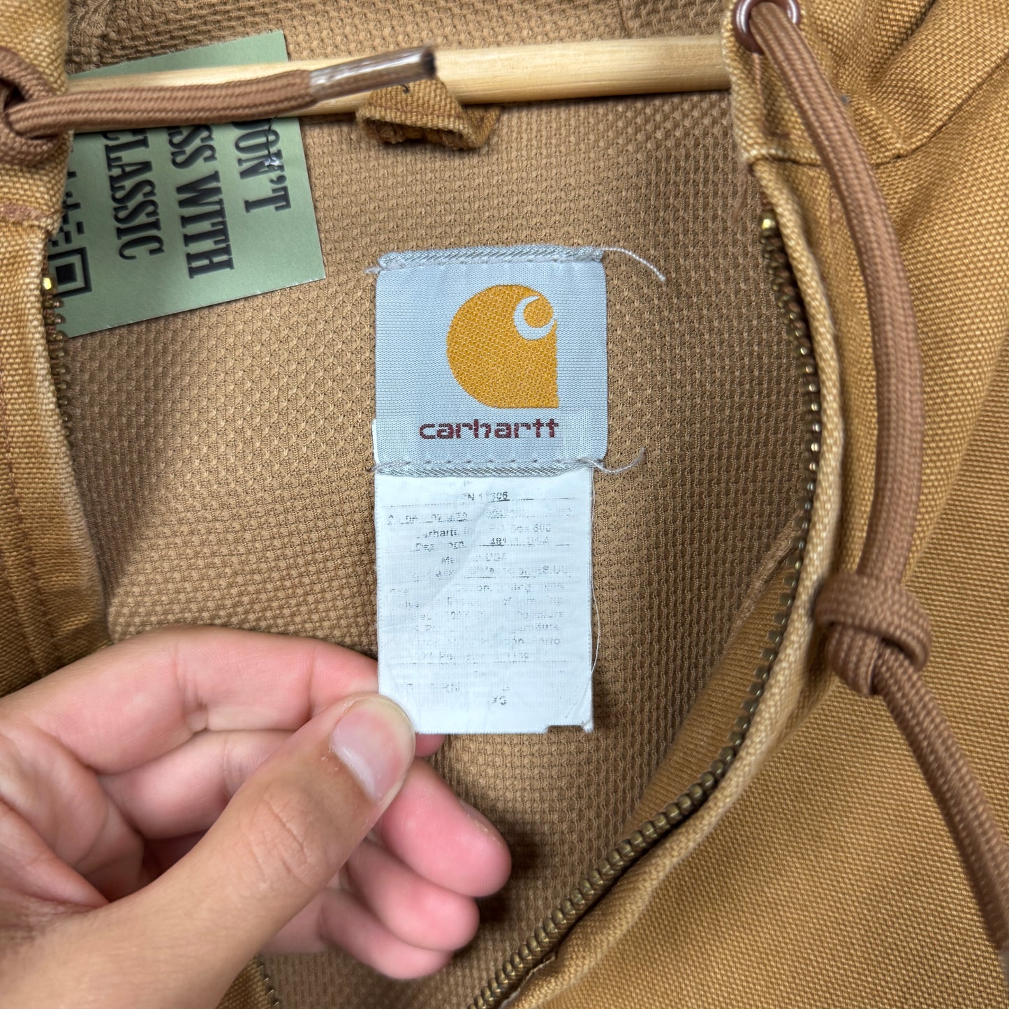 90s Tan Brown Carhartt Pella Embroidered Hooded Active Work Jacket XXL 2360