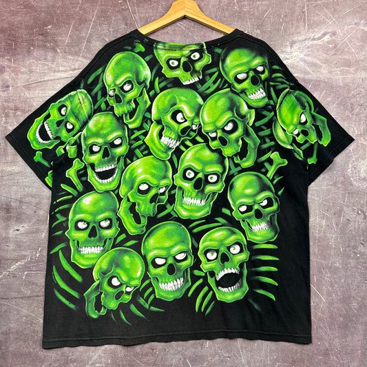 00s Black Liquid Blue Skull Pile AOP Shirt 3639