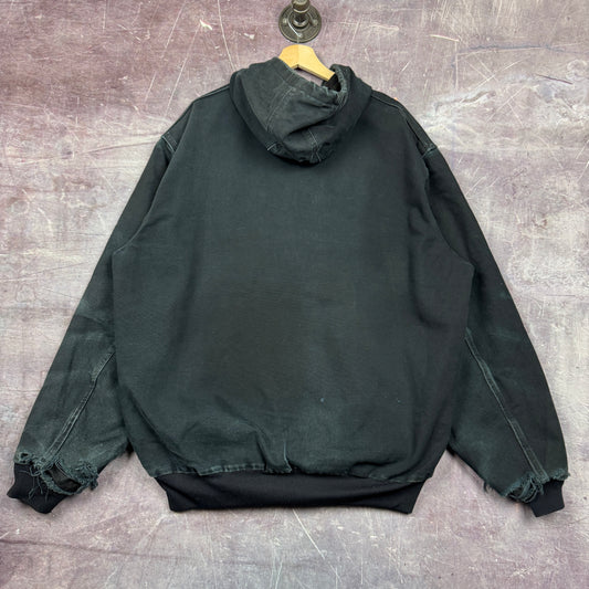 90s Faded Black Carhartt Hooded Active Work Jacket XL 2338