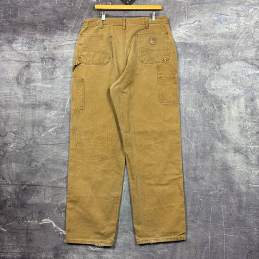 90s Tan Brown Double Knee Carhartt Carpenter Work Pants 36X33 0415