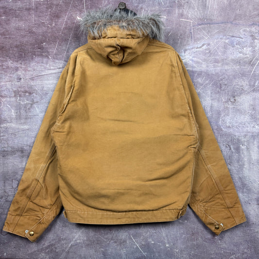 90s Tan Brown Carhartt Detroit Work Jacket With Removable Hood XL 2326