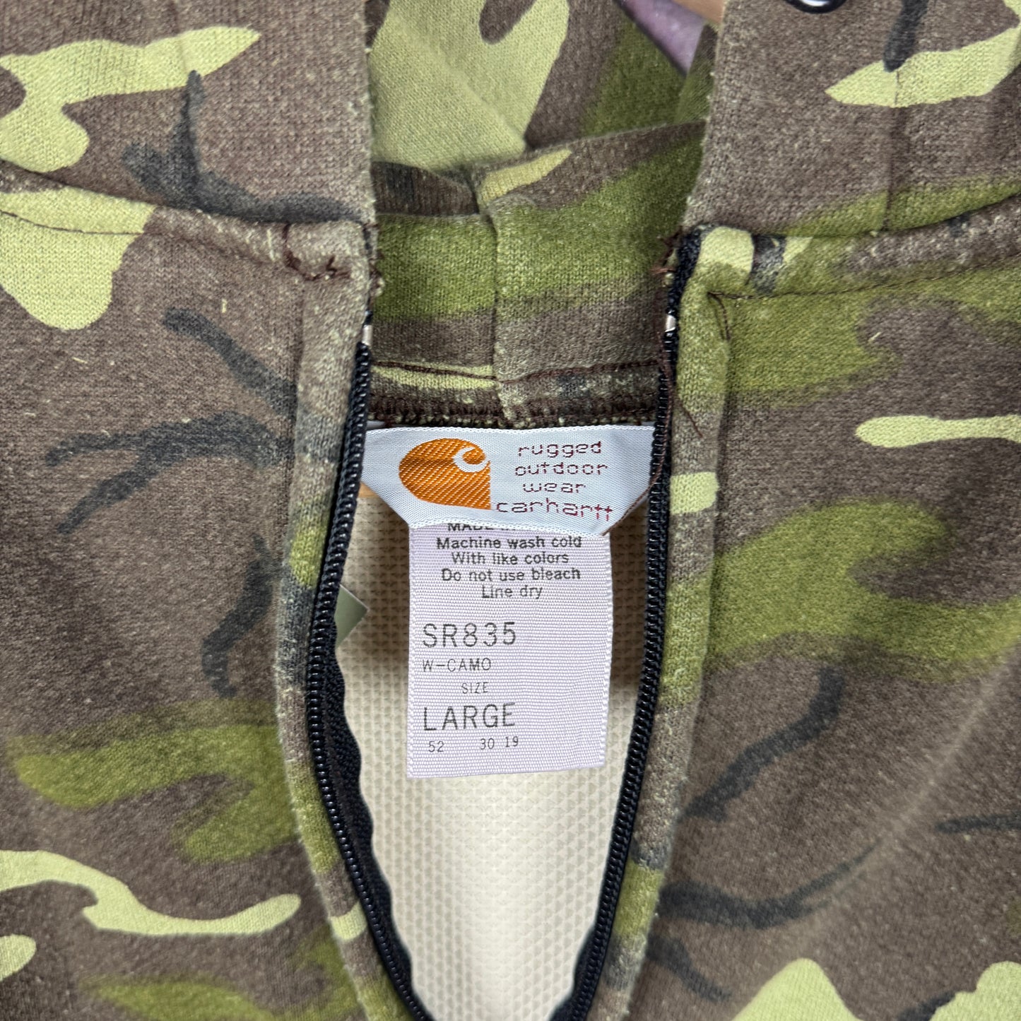 80s Woodland Camo Carhartt Thermal Lined Zip Up Hoodie L 2318