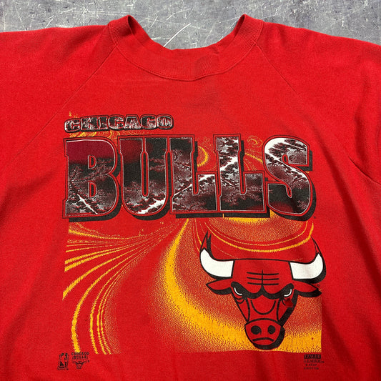 90s Red Chicago Bulls NBA Basketball Graphic Crewneck Sweasthirt L E36