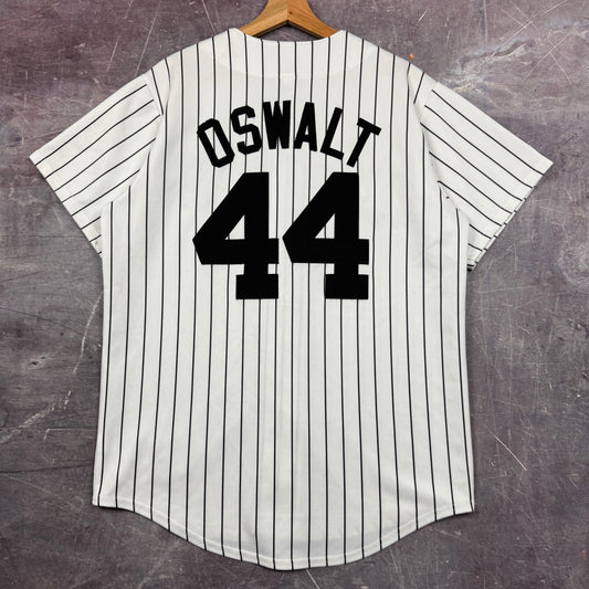 Early 00s White Striped Houston Astros Oswalt Button Up Jersey M 2029