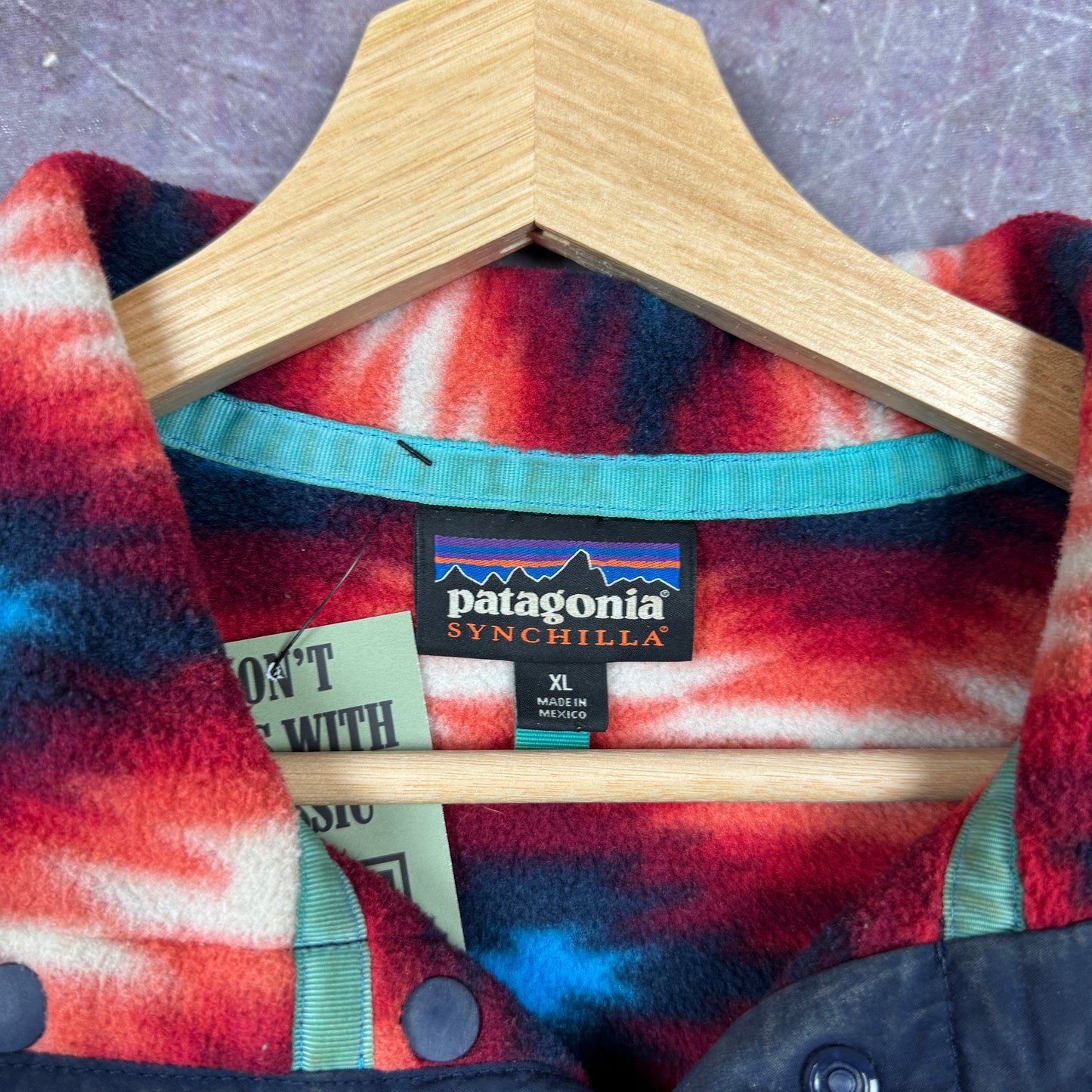 Early 00s Red Blue Patagonia Synchilla Aztec Pattern Snap T Fleece Jacket L 2007