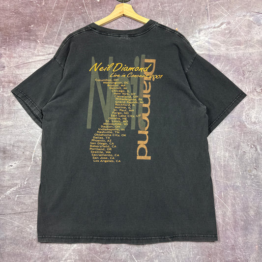 2001 Faded Black Neil Diamond On Tour Live In Concert Graphic Shirt XL 2870