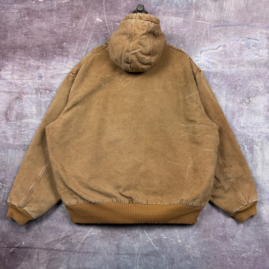 90s Tan Brown Carhartt Hooded Active Work Jacket XXL 2358