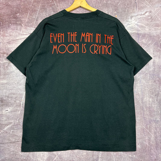 90s Faded Black Mark Collie Even The Man In The Moon Is Crying Graphic Shirt L A58