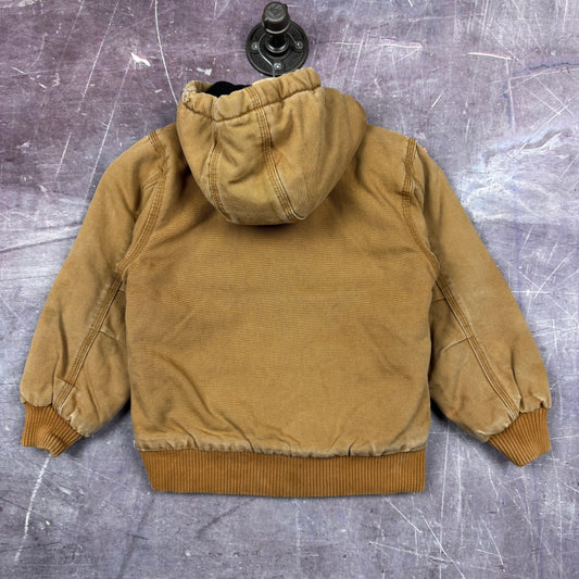Early 00s KIDS Tan Brown Carhartt Hooded Active Work Jacket 2309