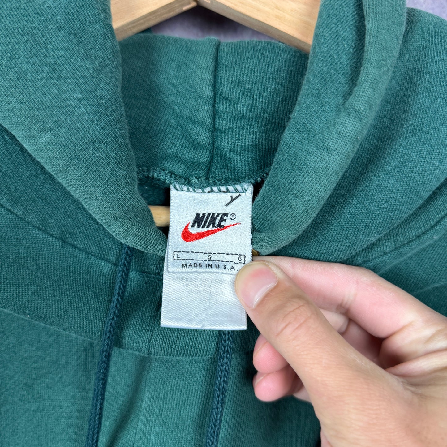 90s Forest Green Nike Embroidered Essential Mini Swoosh Hoodie L 1981