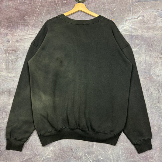 90s Faded Black Ole Miss University Colonel Reb Cowboys Graphic Crewneck Sweatshirt L 1732