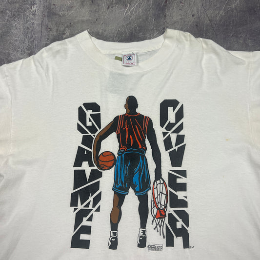 90s White Game Over Basketball AND1 Style Graphic Shirt XL AK28