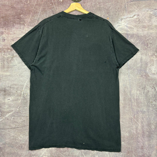90s Faded Black Wild Earth Wolf Human-i-Tees Graphic Shirt L 2528