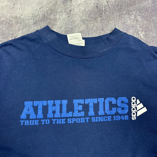 90s Navy Blue Adidas Athletics Graphic Crewneck Sweasthirt XL AC92