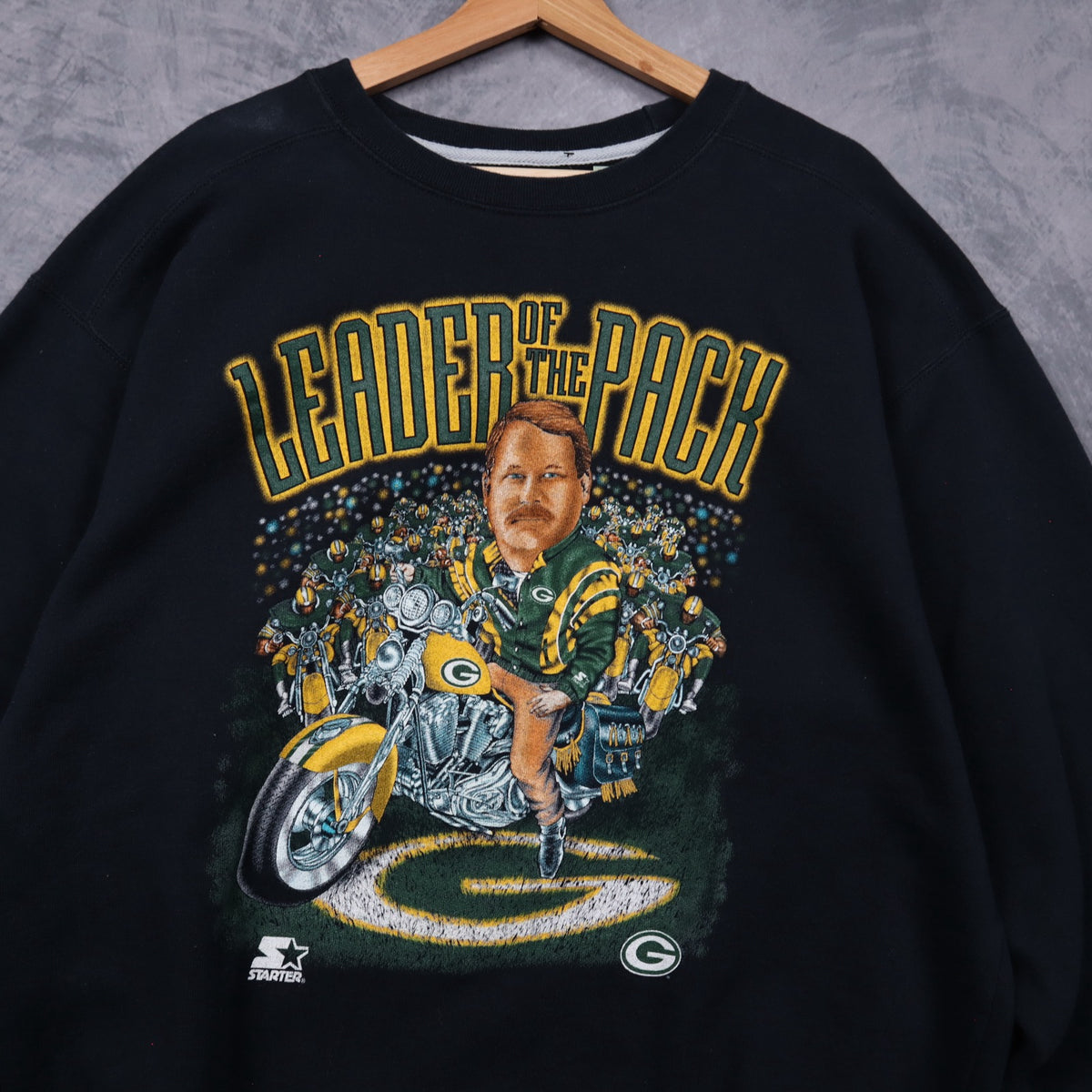 90s Black Green Bay Packers Leader Of The Pack Starter Crewneck Sweatshirt 6489