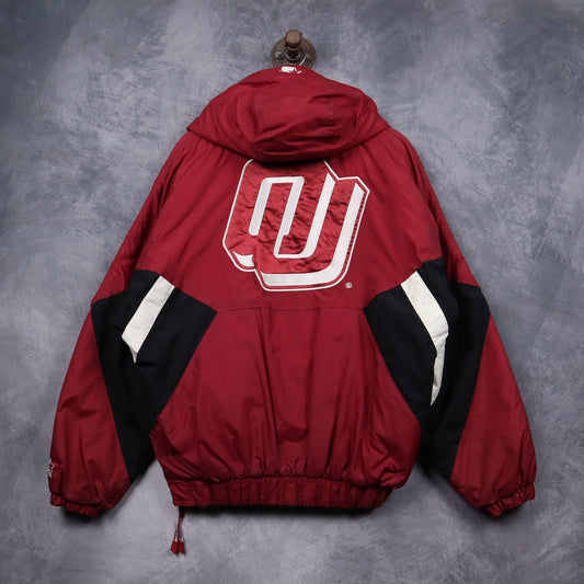 90s Red Oklahoma Sooners Starter Hooded Puffer Jacket 5068