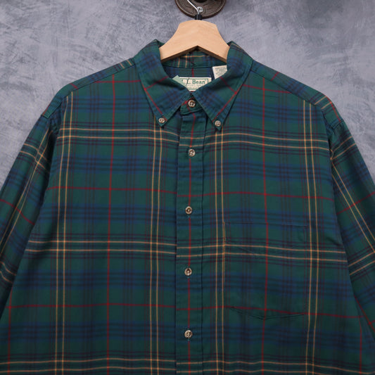 90s Green L.L. Bean Plaid Long Sleeve Button Up Shirt 5556
