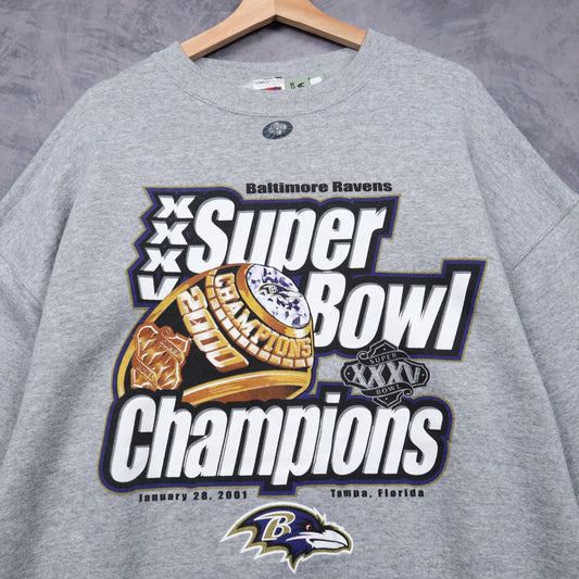 2001 Grey Baltimore Ravens Super Bowl Champions Crewneck Sweatshirt 6456