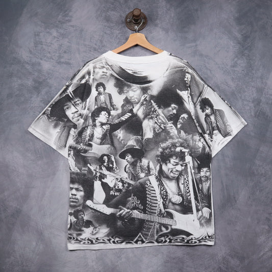 90s White Jimi Hendrix All Over Print Shirt 5160