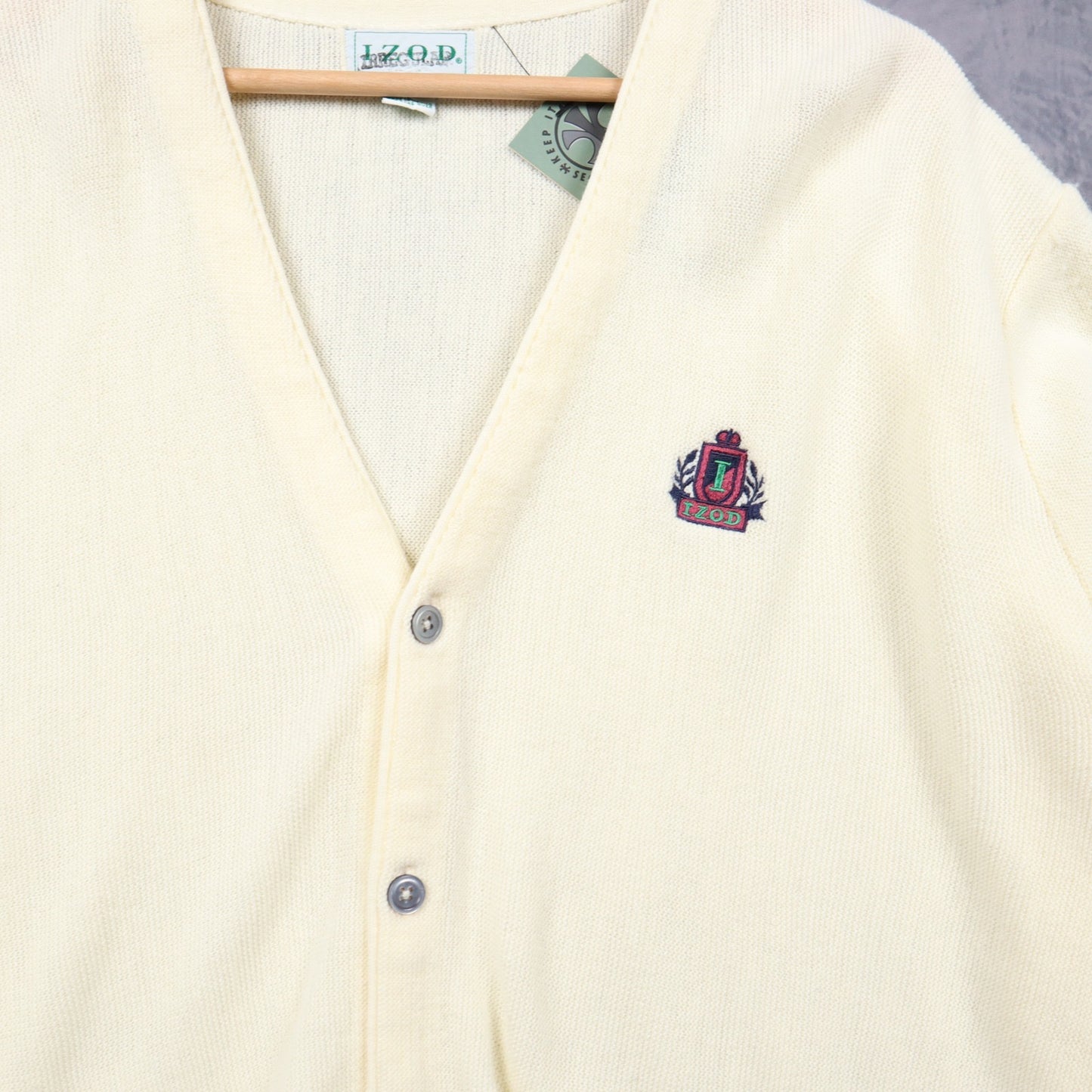90s Cream Izod Crest Knit Cardigan 4821