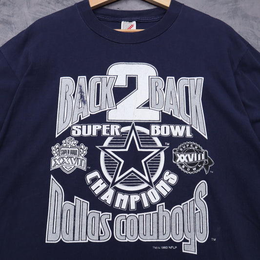 1993 Navy Blue Dallas Cowboys Back 2 Back Super Bowl Champions Shirt 6656