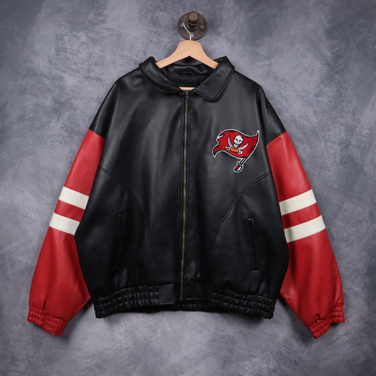 00s Black Tampa Bay Buccaneers NFL Game Day Faux Leather Jacket 6525