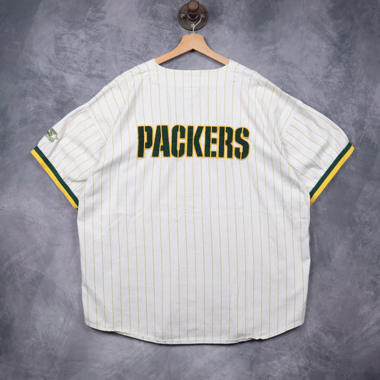 90s White Green Bay Packers Starter Pinstripe Baseball Jersey 6688