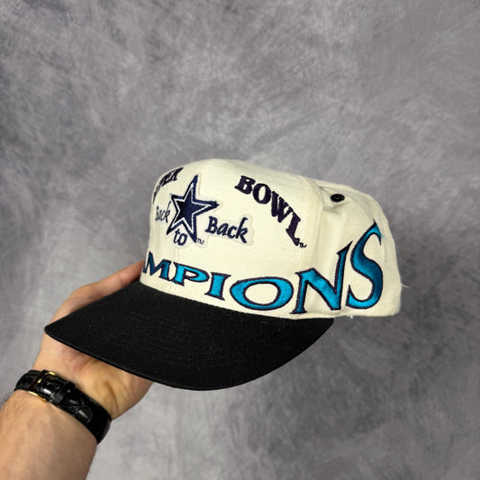 90s Cream Dallas Cowboys Super Bowl Back to Back Champions Snapback Hat 6849