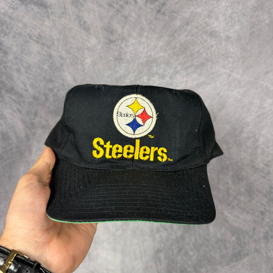 90s Black Pittsburgh Steelers Snapback Hat 6875