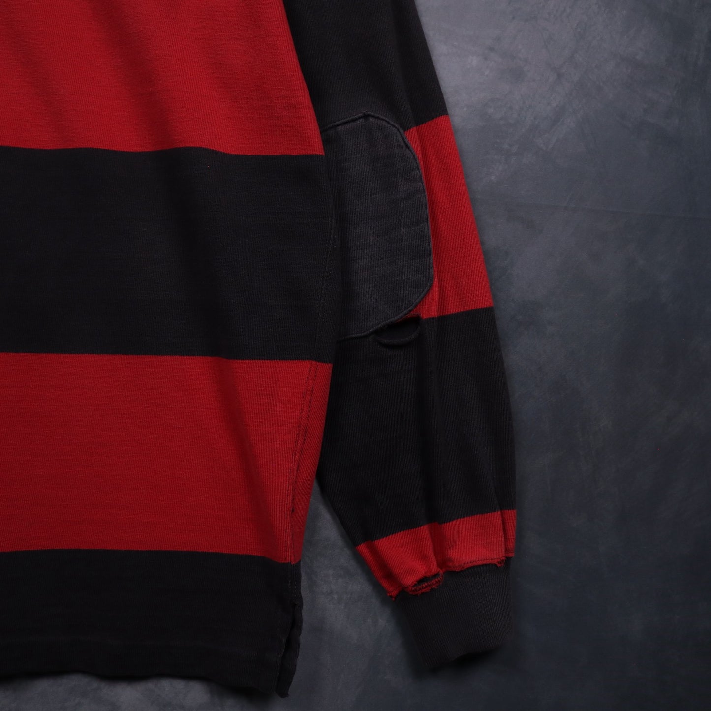 90s Red and Black Polo Ralph Lauren Striped Rugby Shirt 4696