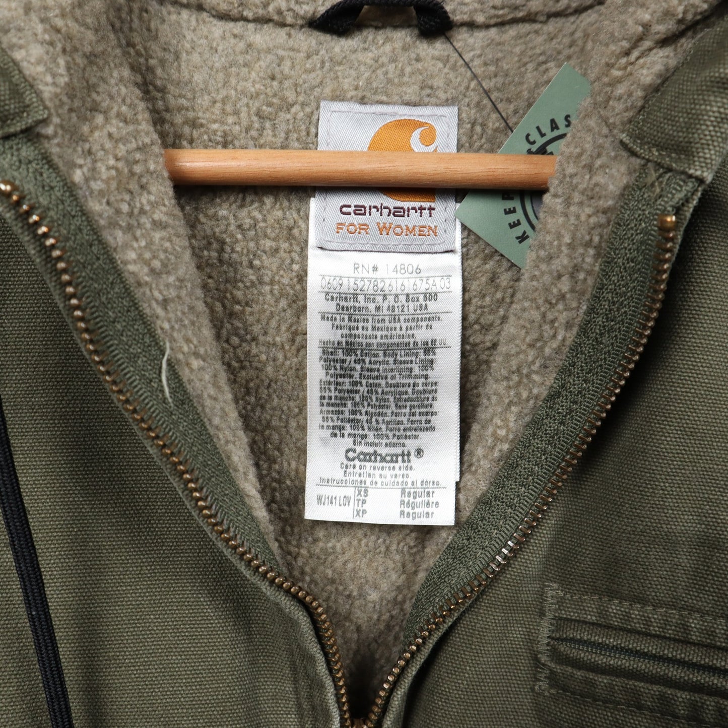 00s Olive Green Carhartt Sherpa Lined Hooded Work Jacket 4796