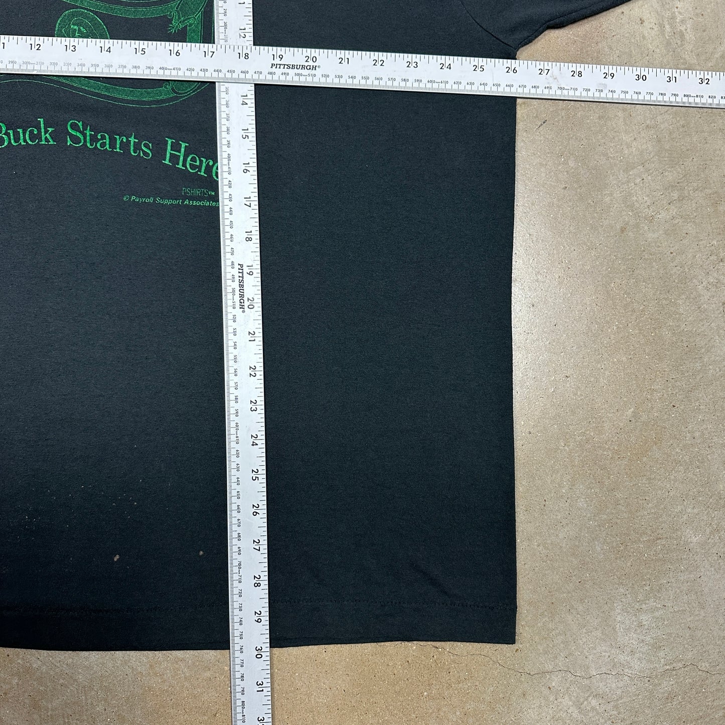 90s Black Payroll “The Buck Starts Here” Money Graphic Shirt XXL F57