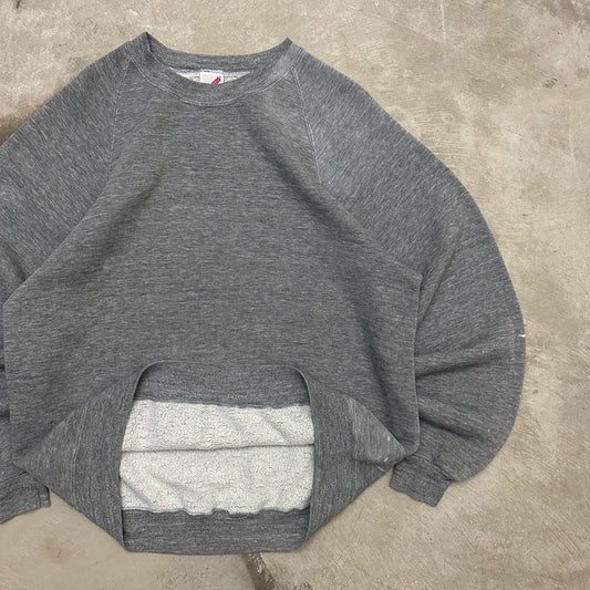 90s Gray Raglan Blank Crewneck Sweatshirt L Q41