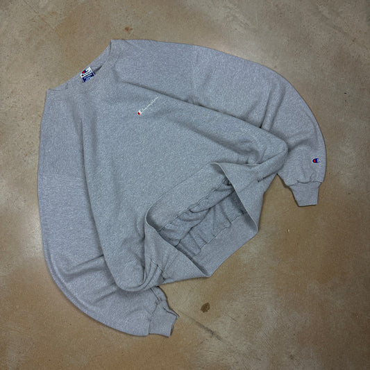 90s Light Gray Champion Essential Spellout Sweatshirt XL P09