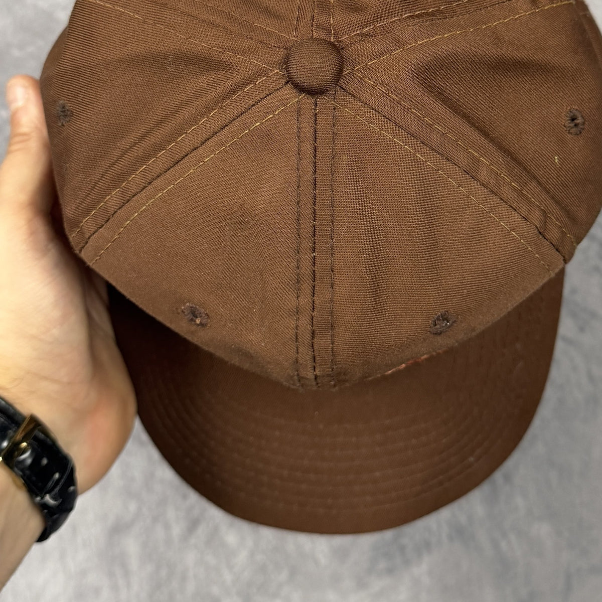 90s Brown Cleveland Browns Sports Specialties Double Line Script Snapback Hat 6838