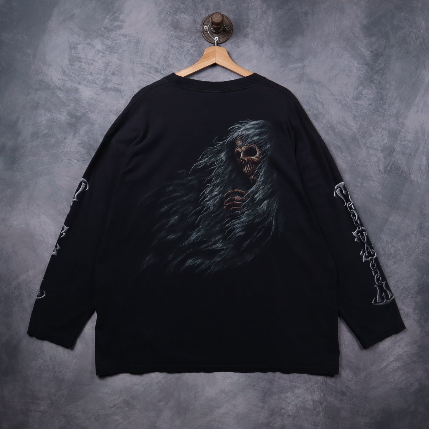 Y2K Black Reaper Skull Graphic Long Sleeve Shirt 5434