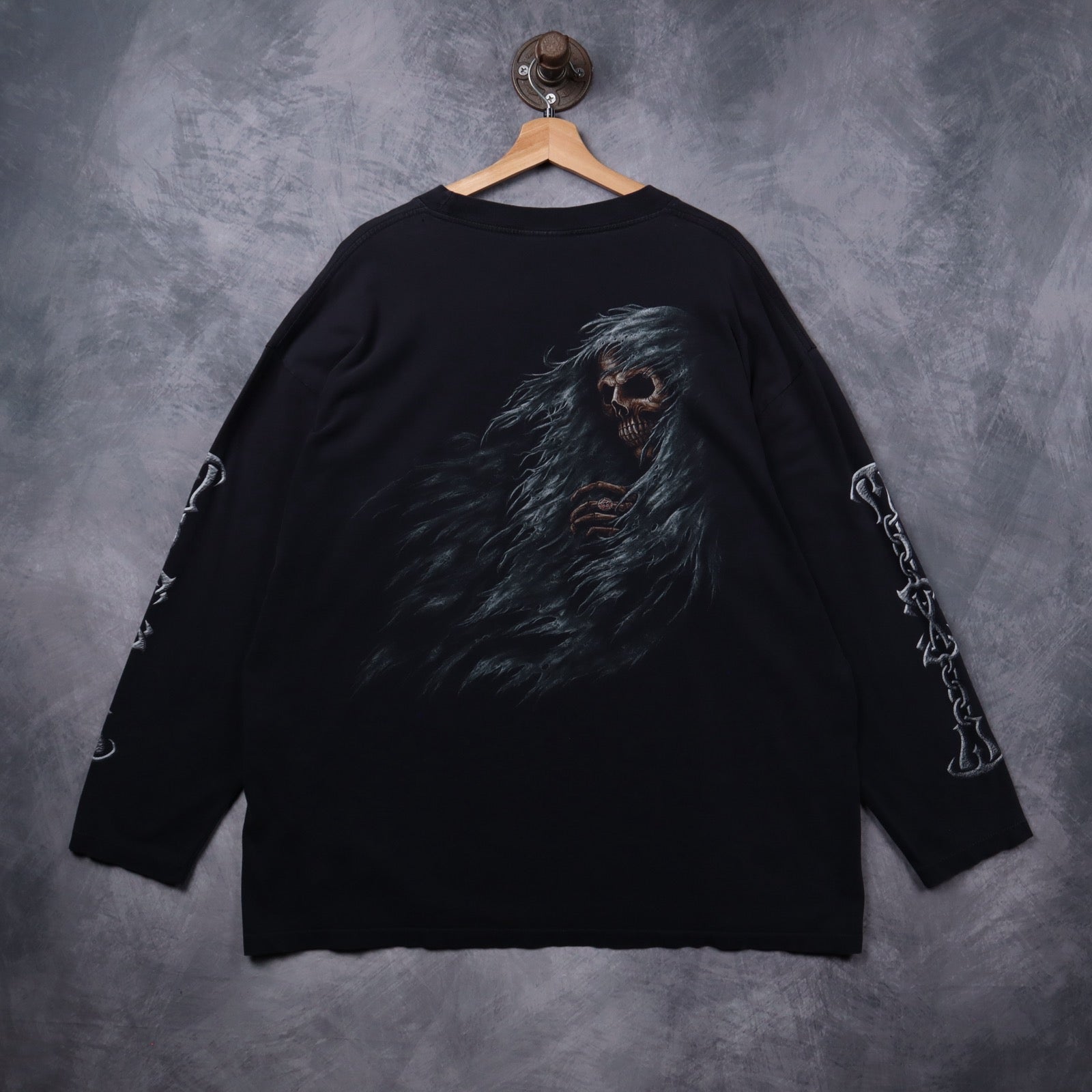 Y2K Black Reaper Skull Graphic Long Sleeve Shirt 5434