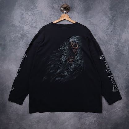 Y2K Black Reaper Skull Graphic Long Sleeve Shirt 5434