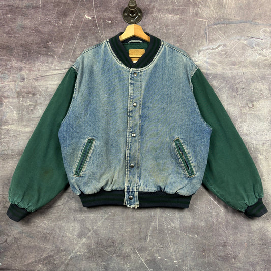 90s Light Wash Green GAP Denim Varsity Bomber Jacket L 0521