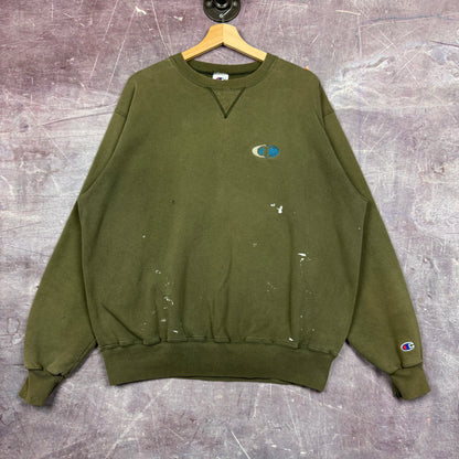 90s Faded Olive Green Champion Embroidered Logo Painter Crewneck Sweatshirt L 2691