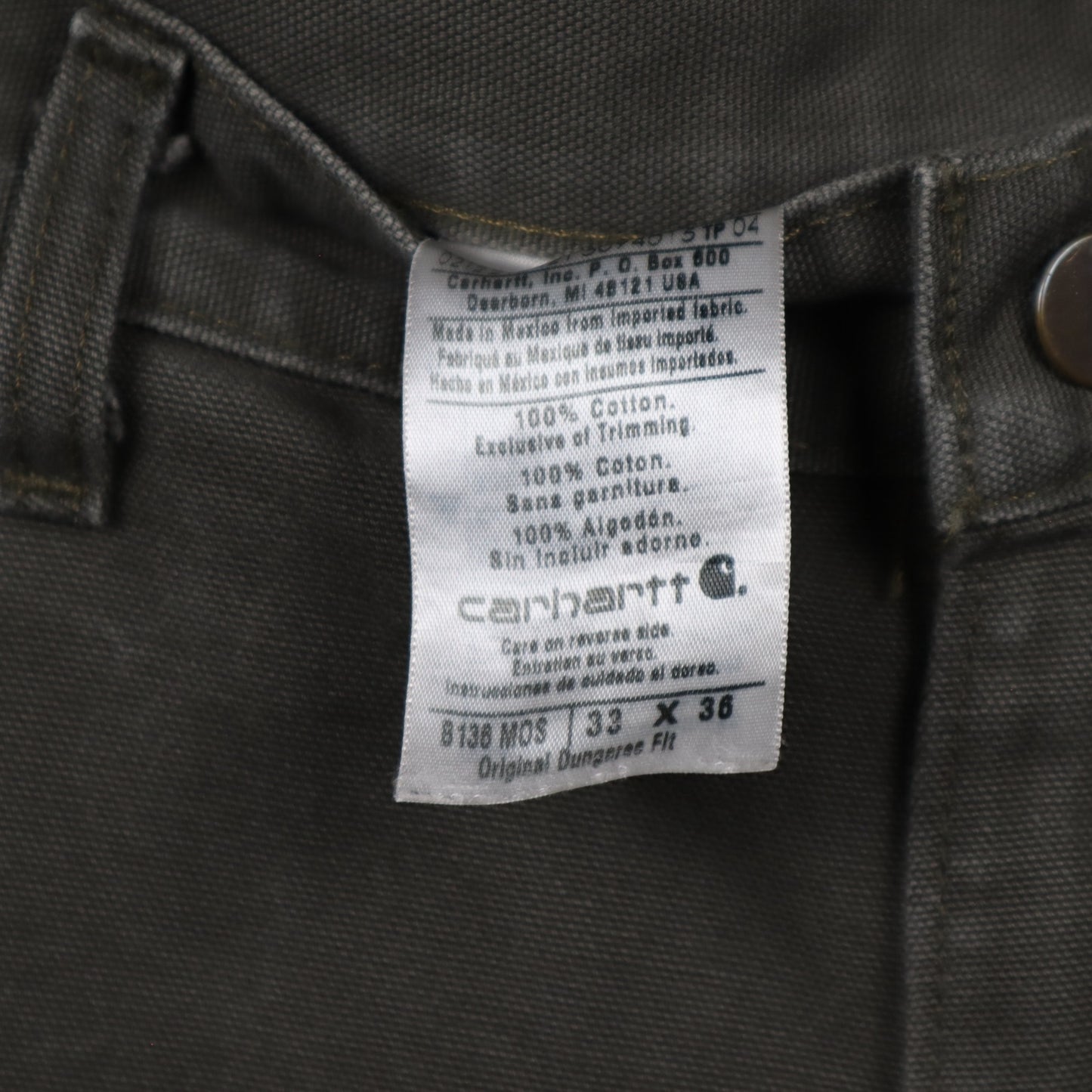 Y2K Moss Green Carhartt Double Knee Original Dungaree Fit Pants 5040