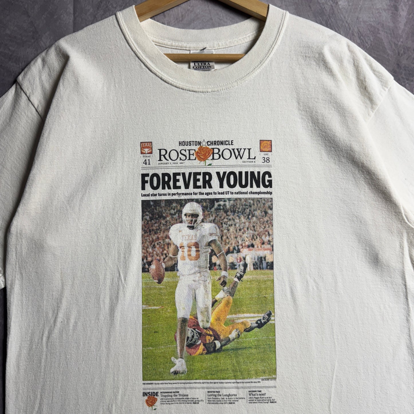 2006 White Texas Longhorns Forever Young Newspaper Rose Bowl Shirt 4571