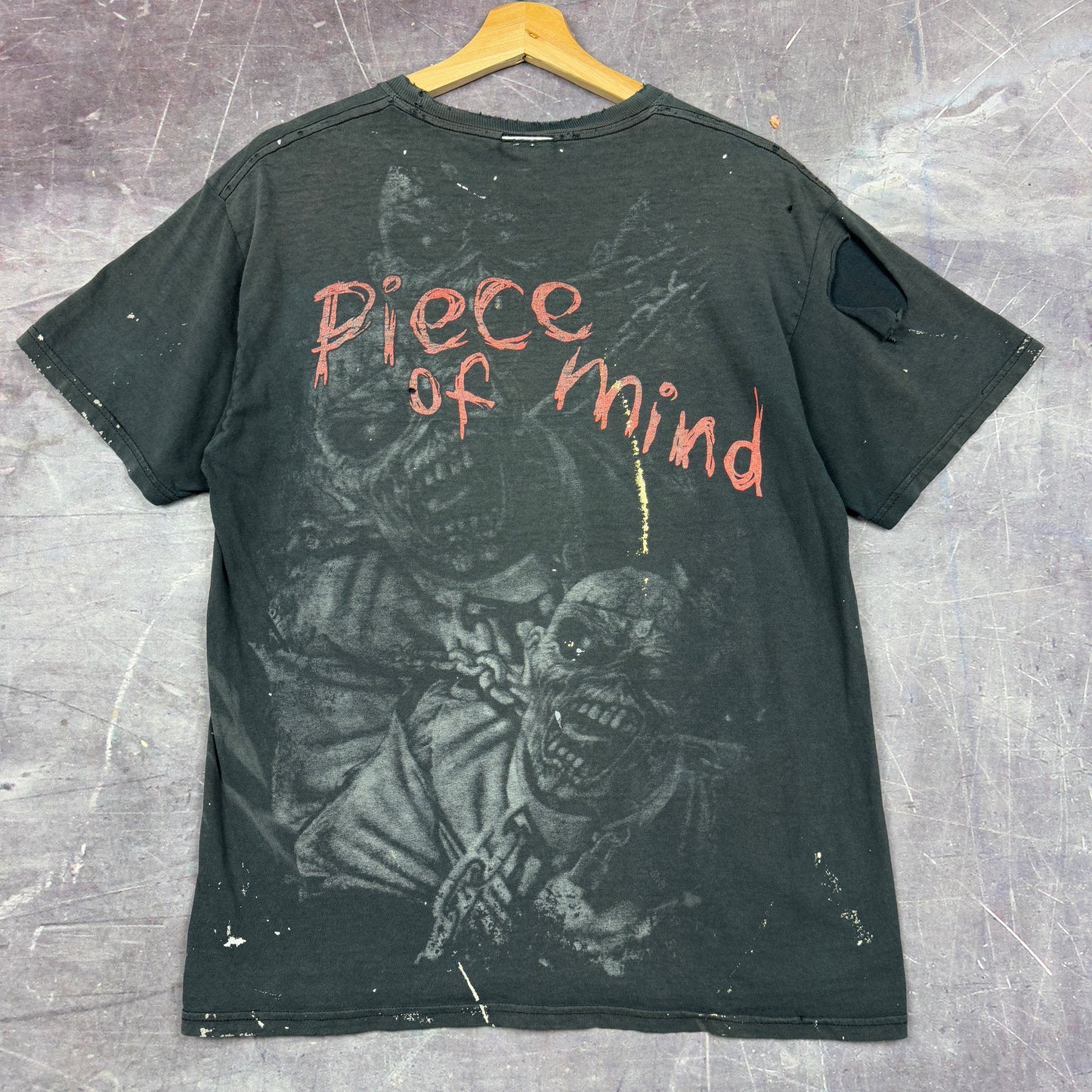 Early 00s Black Iron Maiden Painter  Piece Of Mind Zombie All Over Print Graphic Shirt M 1153