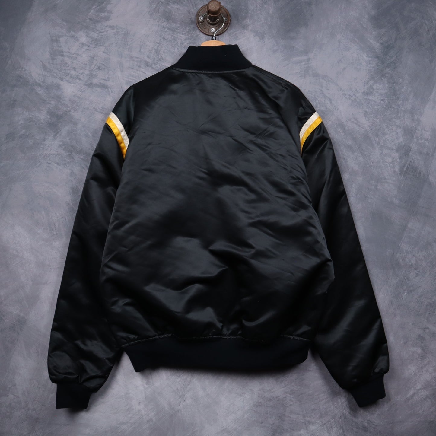 90s Black Los Angeles Lakers Starter Satin Bomber Jacket 5092