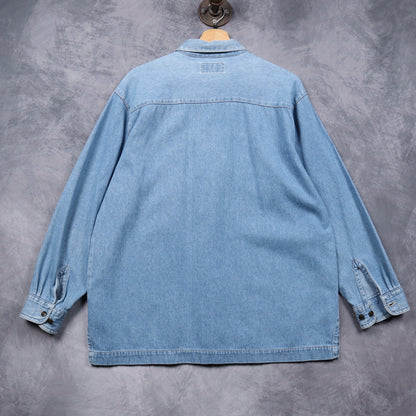 90s Light Wash Bill Blass Jeans Denim Zip Up Shirt 4819