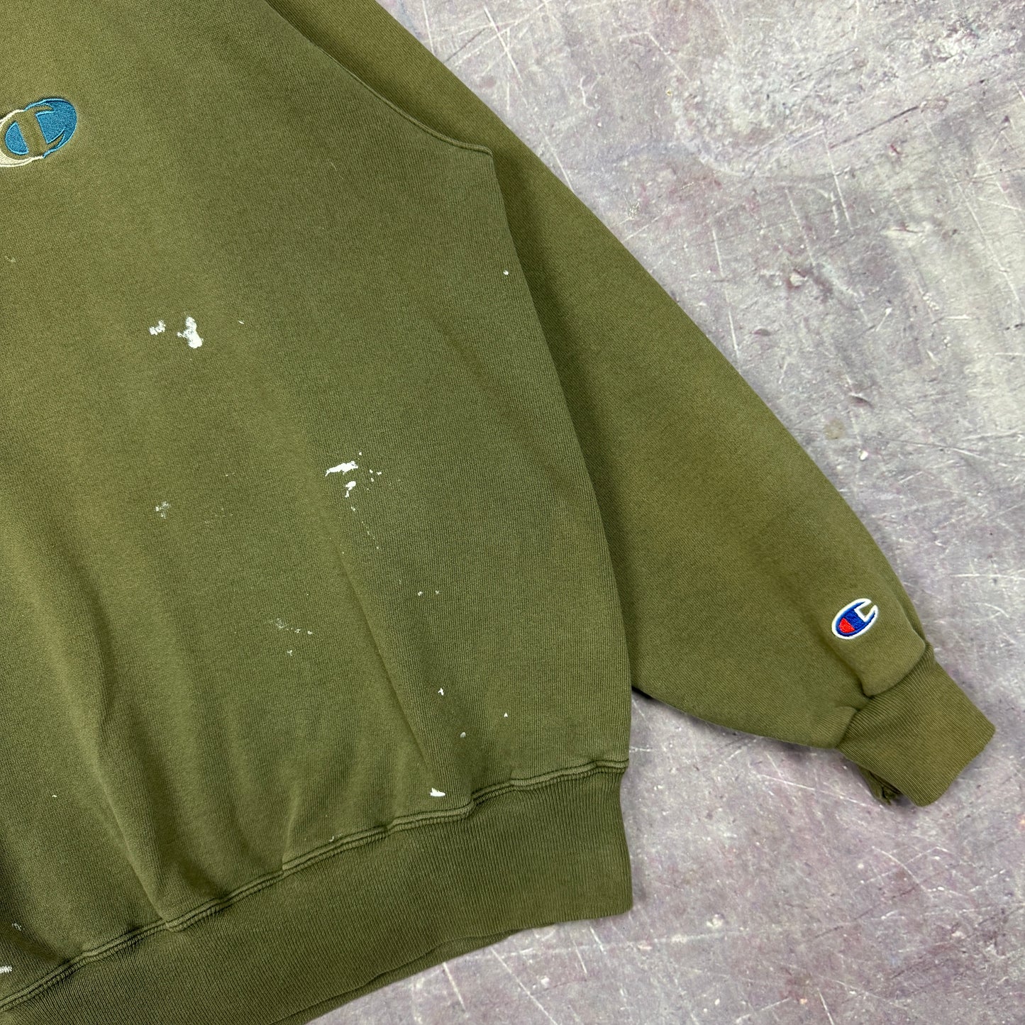 90s Faded Olive Green Champion Embroidered Logo Painter Crewneck Sweatshirt L 2691