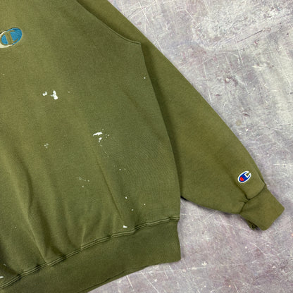 90s Faded Olive Green Champion Embroidered Logo Painter Crewneck Sweatshirt L 2691