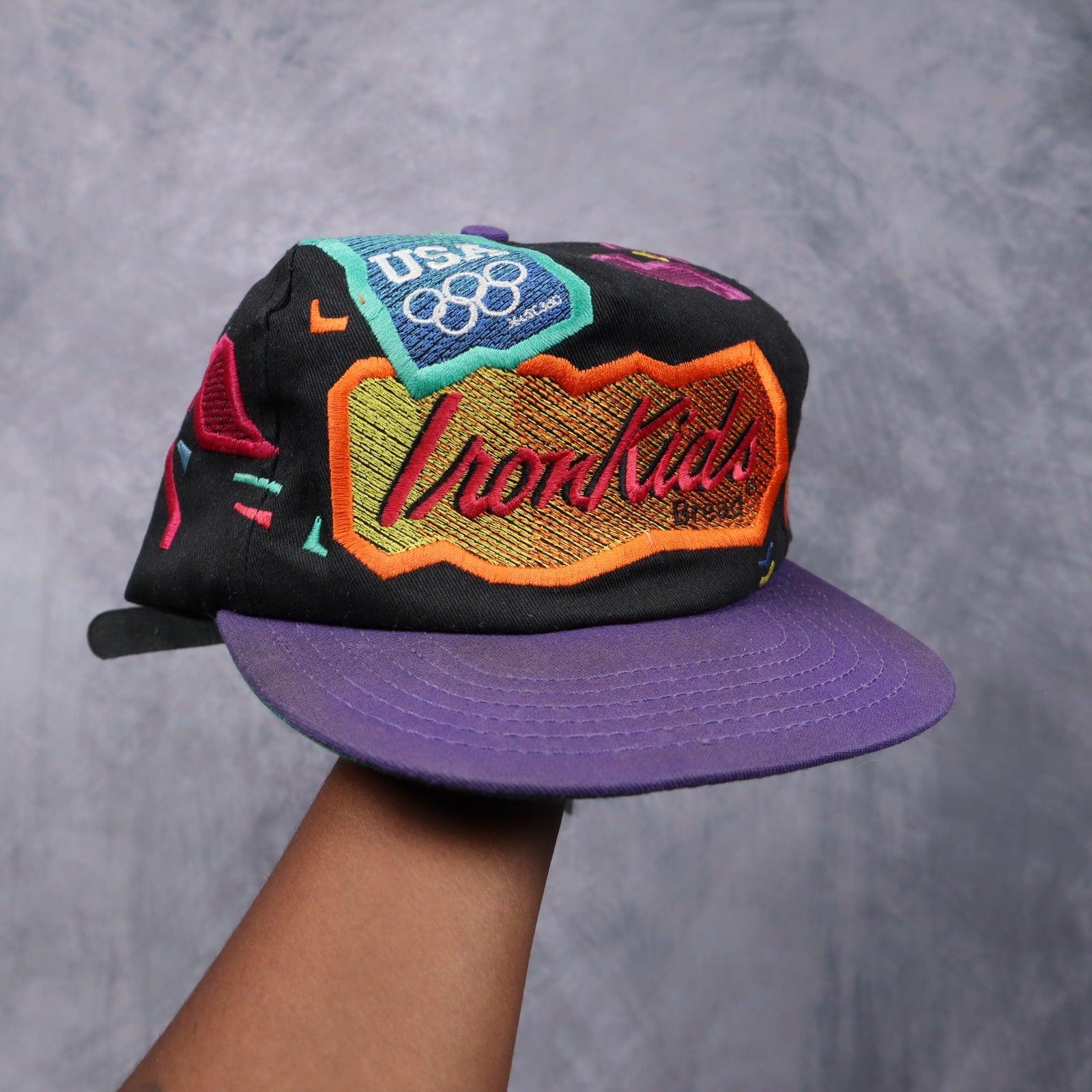 1996 Black Iron Kids Bread USA Olympics Snapback Hat 5616